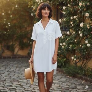 Grayson The Hero Women's White cotton Artish Dress 1/2 button size 02